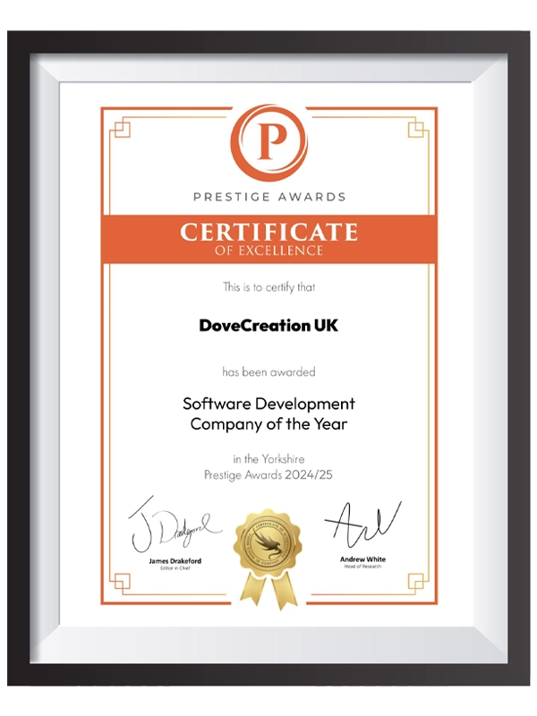 Software developer of the year 2024 award for DoveCreation UK in York