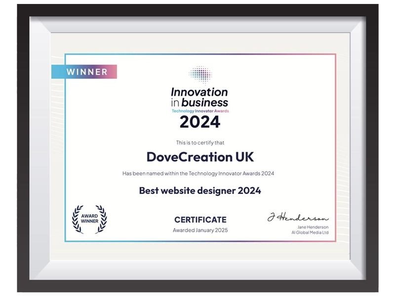 Innovation in Business developer award for DoveCreation UK in York