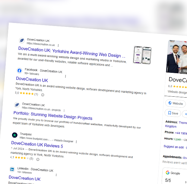 DoveCreation UK on Google search results