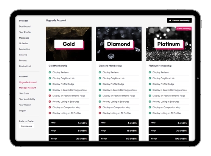 Adult website designed by DoveCreation UK in York on a iPad