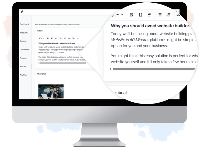 DoveCreation UK website management tool preview on monitor